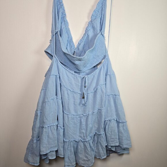 Free People Free-Est Coconico Mini Boho Blue Cutout Dress Sz M - Picture 6 of 8